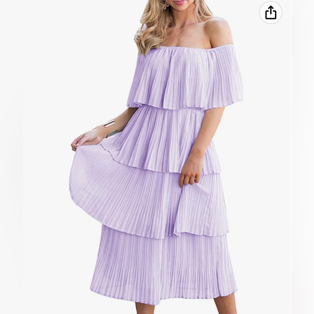 Lilac ruffle off the shoulder dress